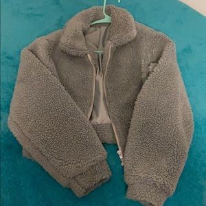 Light blue cropped teddy coat